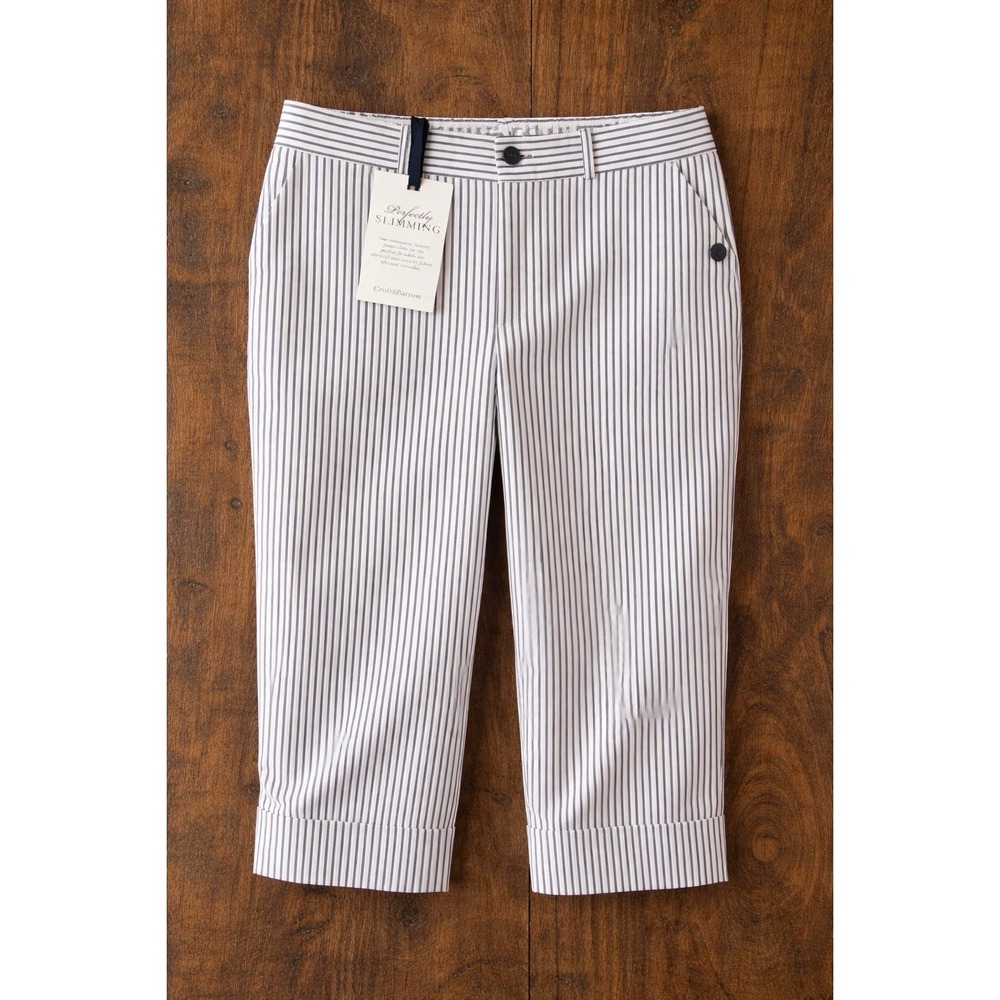 Croft & Barrow Slimming Capris Womens 14 Striped Stretch Navy White Pants NWT